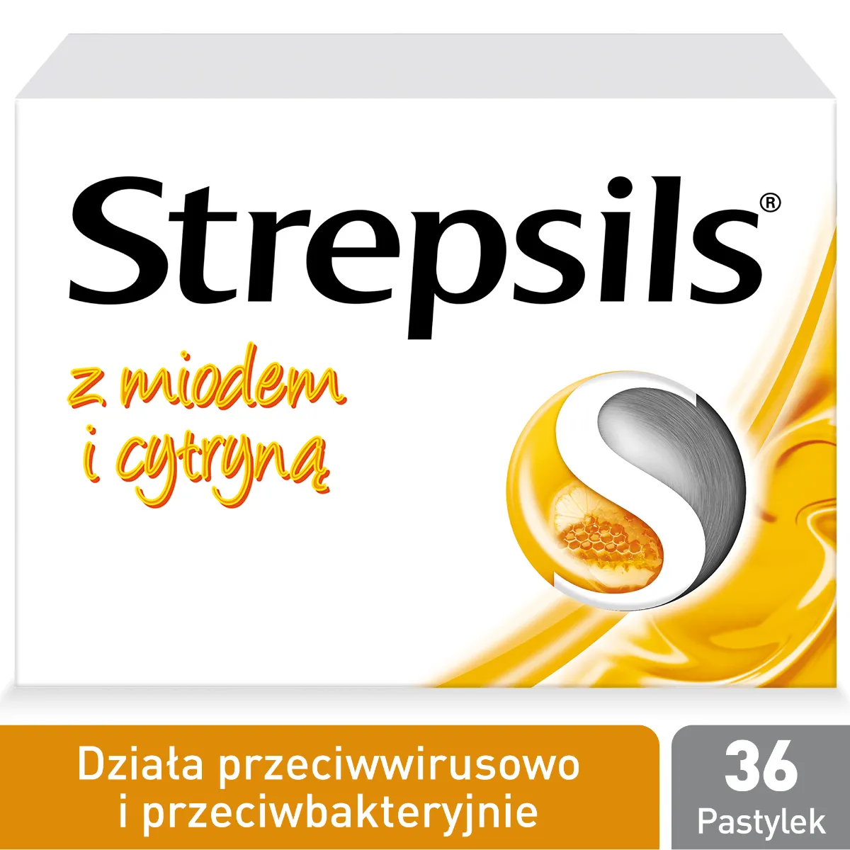 Strepsils - pastylki na ból gardła z miodem i cytyną, 36 pastylek twardych.