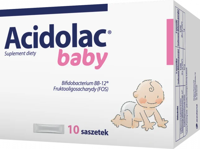 Acidolac Baby suplement diety stosowany w celu uzupełnienia flory jelit w okresie antybiotykoterapii, 10 saszetek