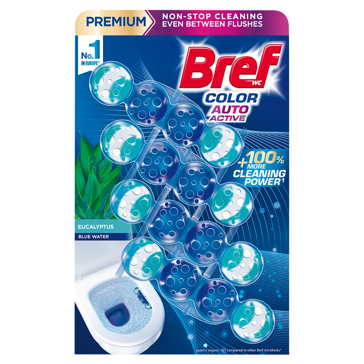 Bref WC Color Auto Active Eucalyptus zawieszka myjąco-zapachowa do WC, 4 x 50 g