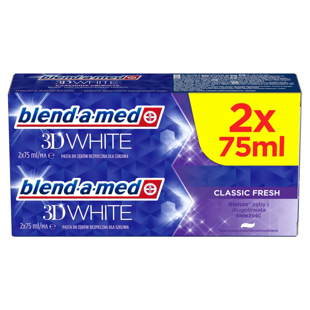 Blend-a-med 3D White Classic Fresh pasta do zębów, 2x75 ml