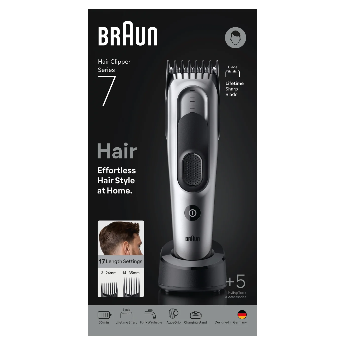 Braun Series 7 Hair HC7590 maszynka do strzyżenia włosów z 5 końcówkami, 1 sztuka