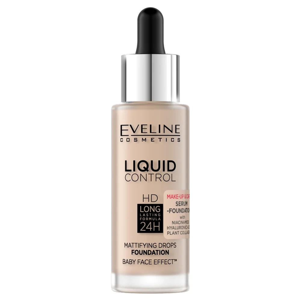 Eveline Liquid Control matujący podkład do twarzy z niacynamidem, 010 Light Beige, 32 ml