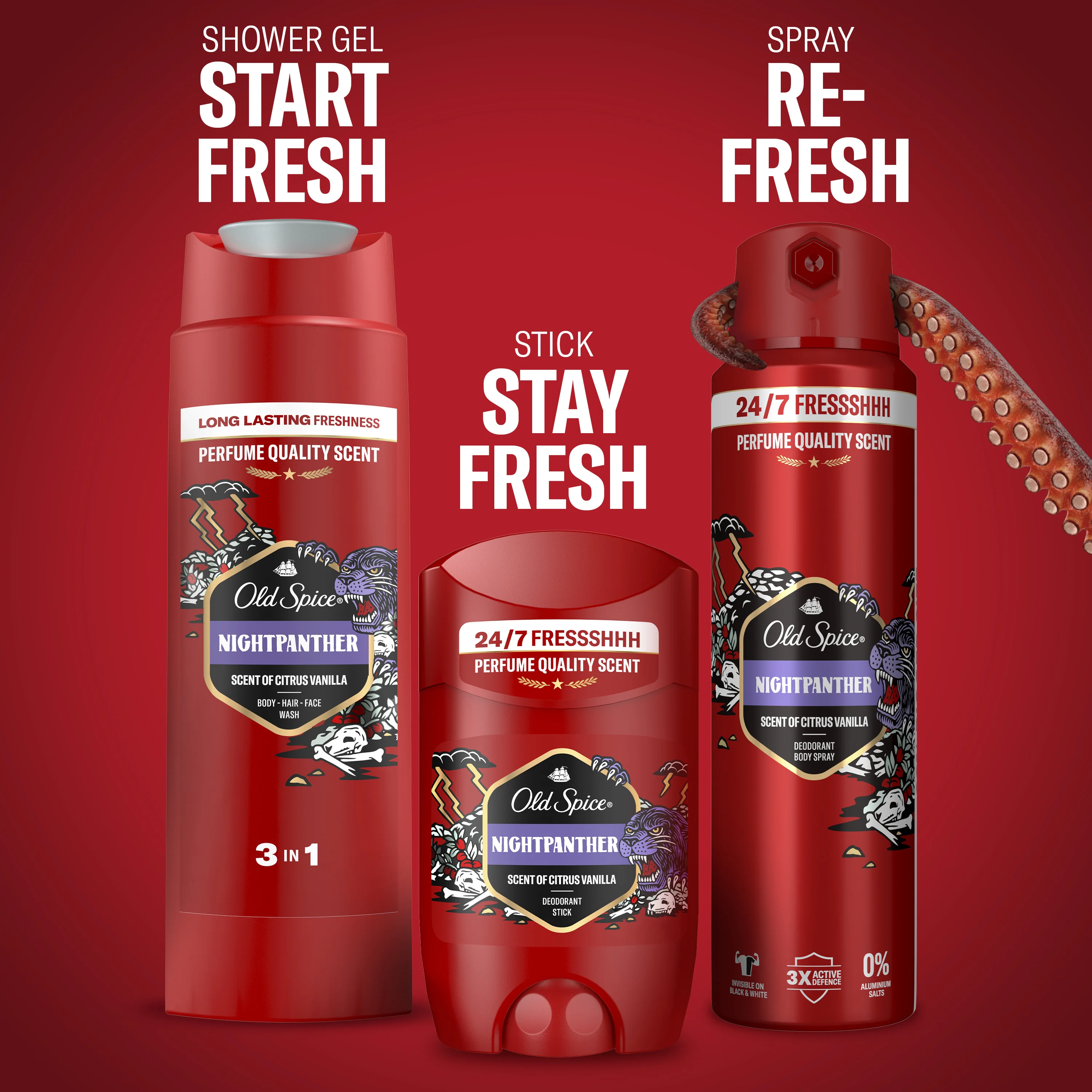 Old Spice Night Panther Gamebox Zestaw dezodorant w sztyfcie, 50 ml + dezodorant w sprayu, 150 ml + żel pod prysznic, 250 ml