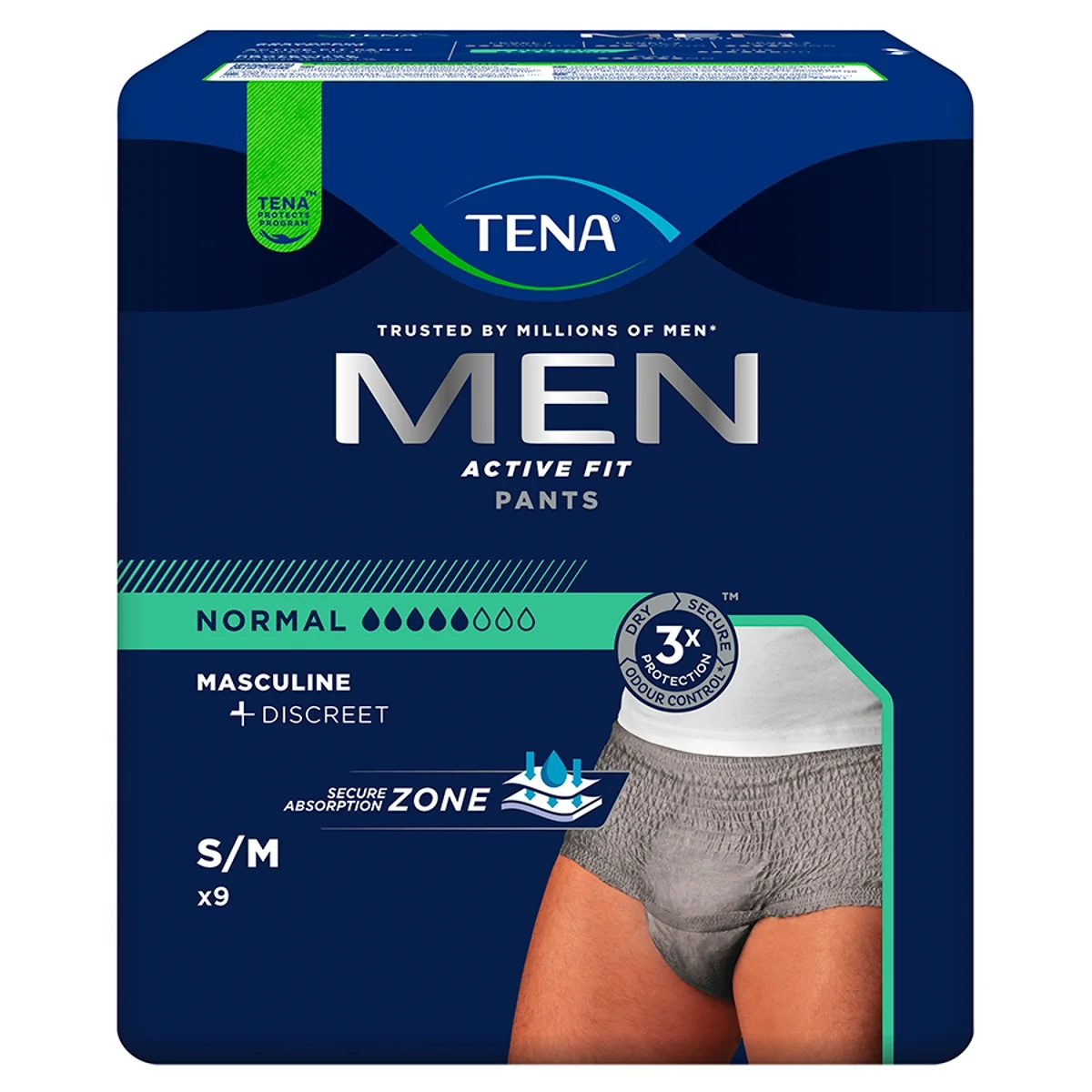 TENA Men Active Fit Pants majtki chłonne Normal Grey S/M, 9 sztuk
