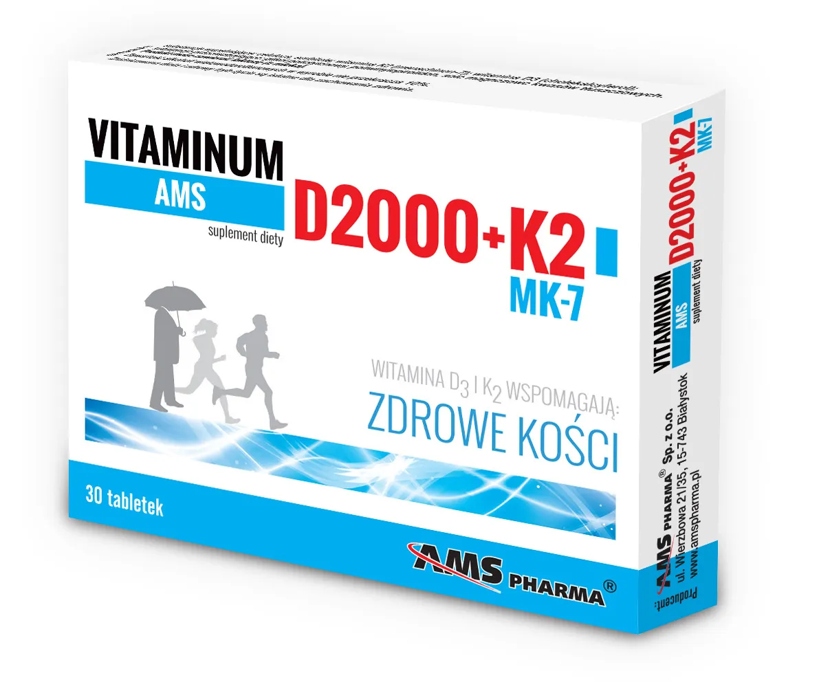 AMS Vitaminum D2000 + K2 MK7, suplement diety, 30 tabletek