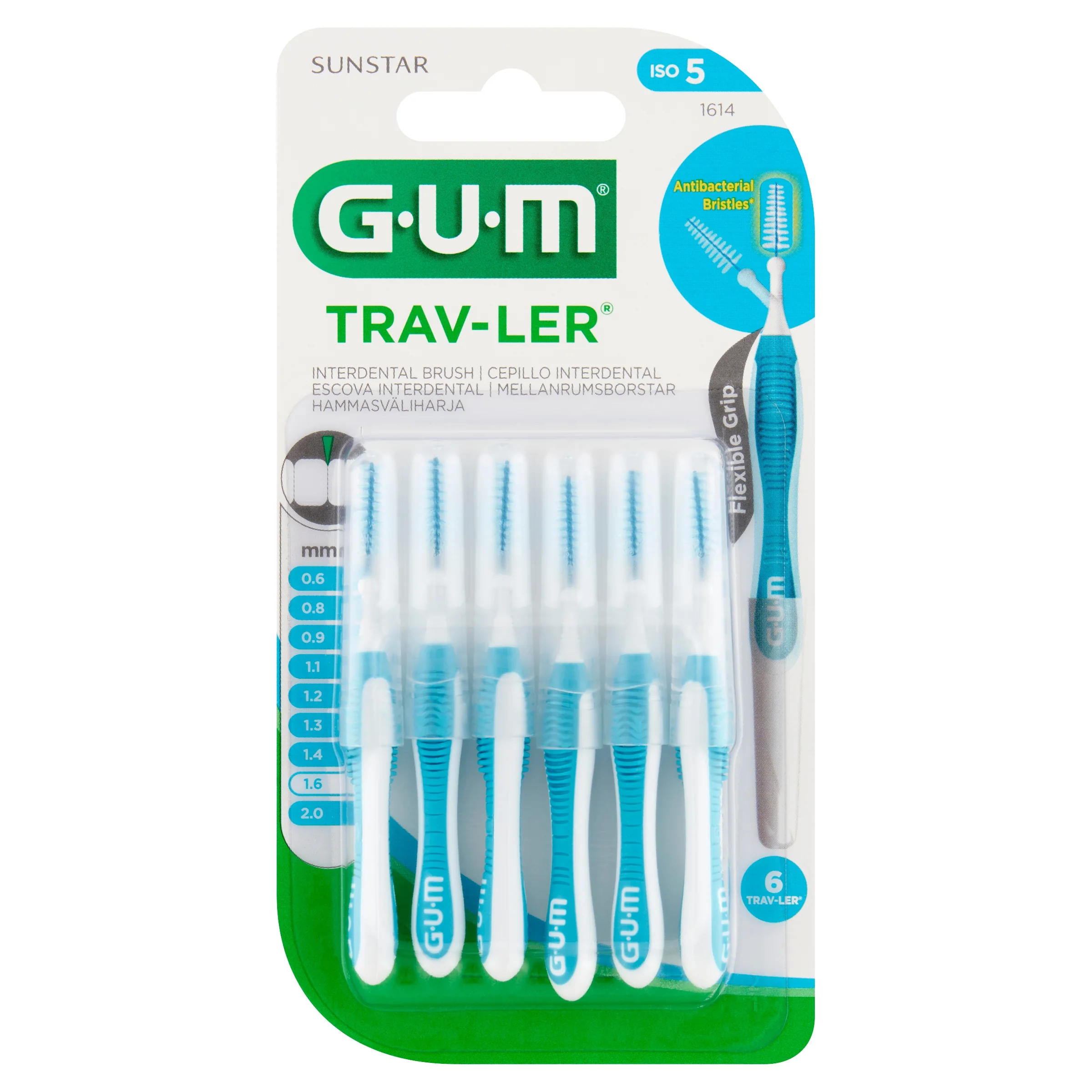 Sunstar Gum Trav-Ler niebieskie szczoteczki międzyzębowe 1,6 mm, 6 sztuk