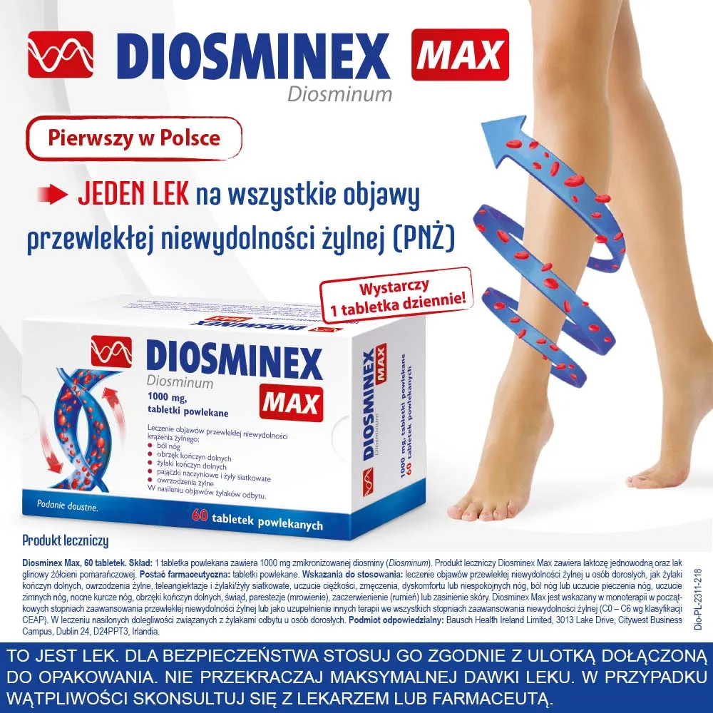 Diosminex Max, 1000 mg, 60 tabletek powlekanych 