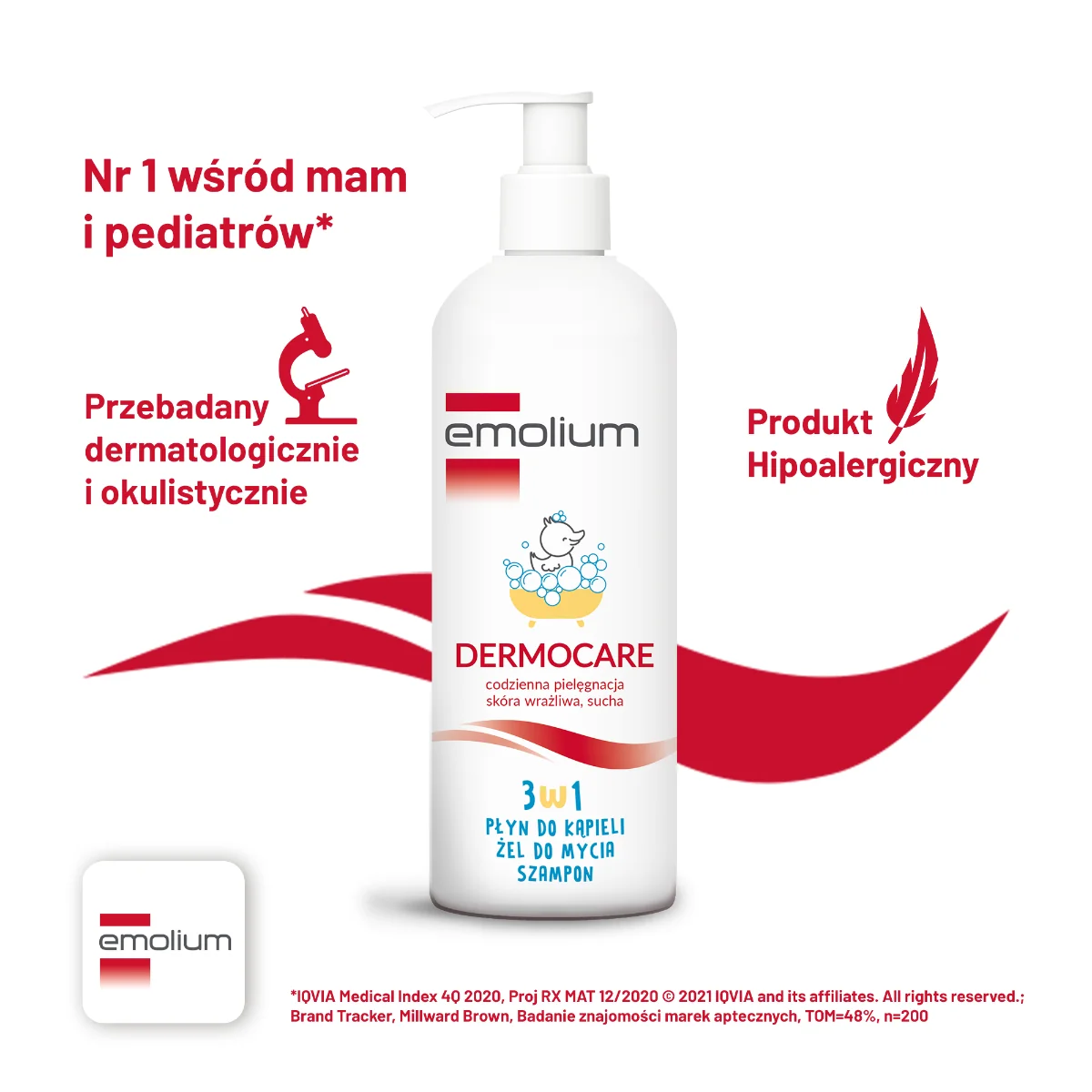 Emolium Dermocare 3w1 płyn do kąpieli, żel, szampon, 400 ml