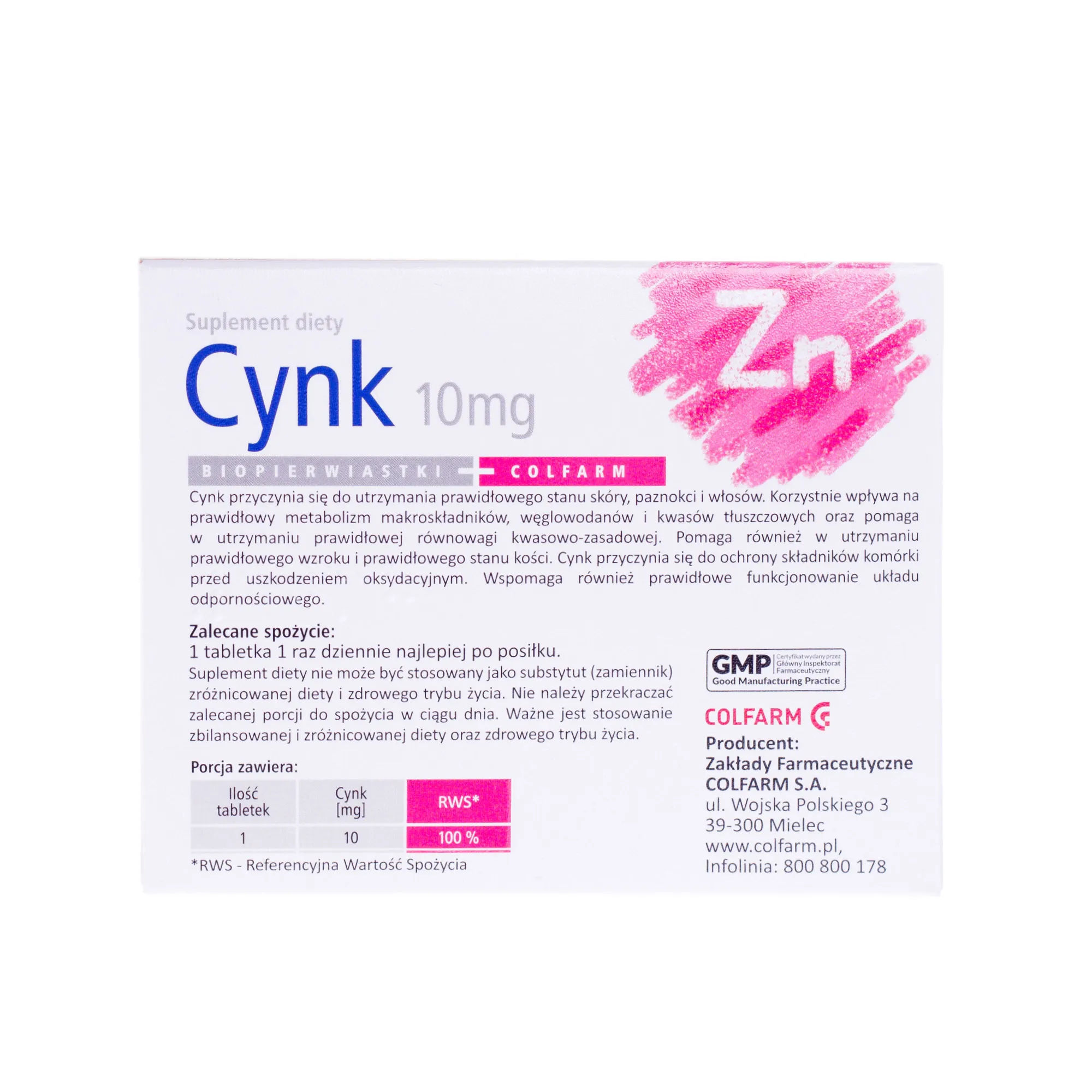 Cynk 10 mg, suplement diety, 30 tabletek 