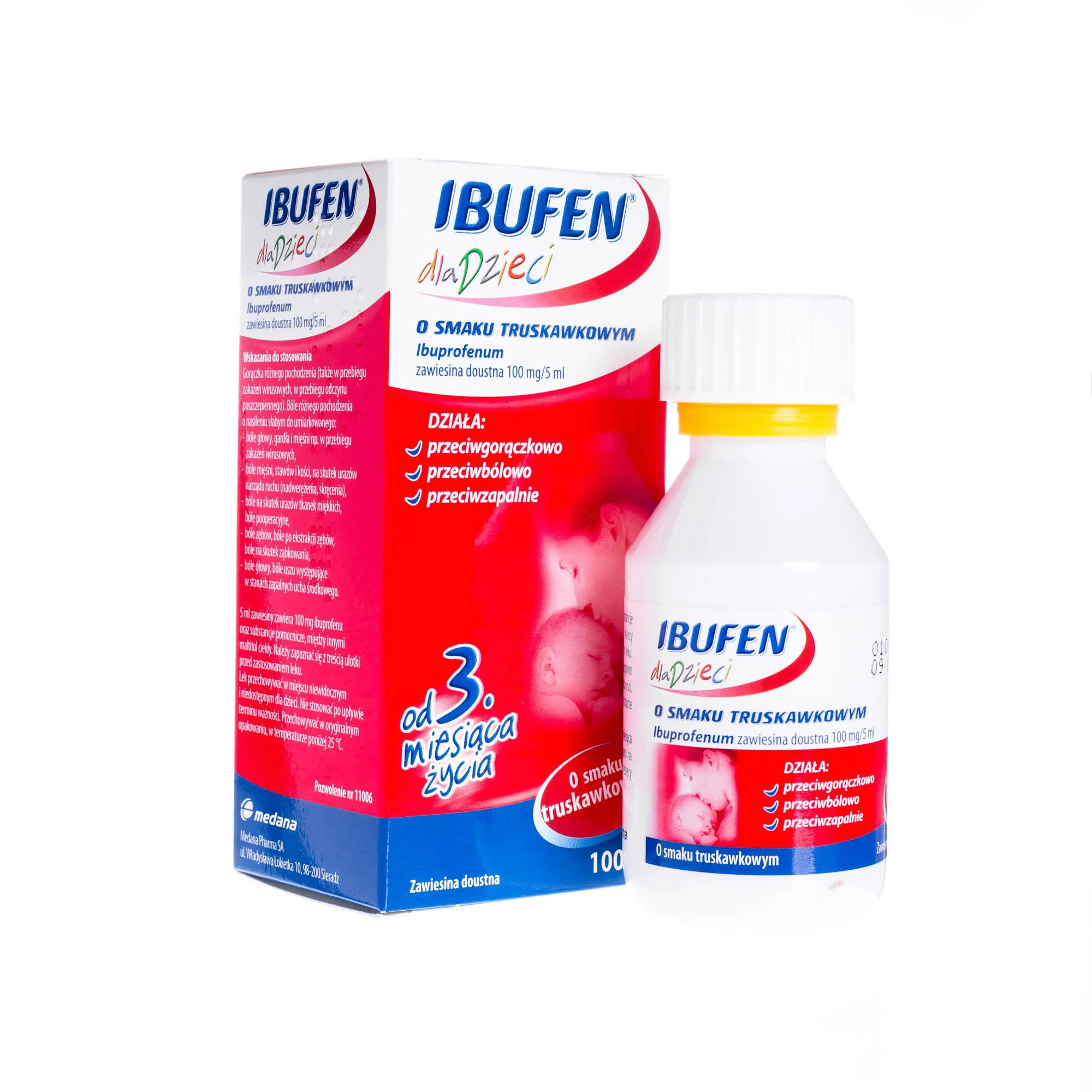 Ibufen dla dzieci 100 mg/5 ml – syrop o smaku truskawkowym, 100 ml 