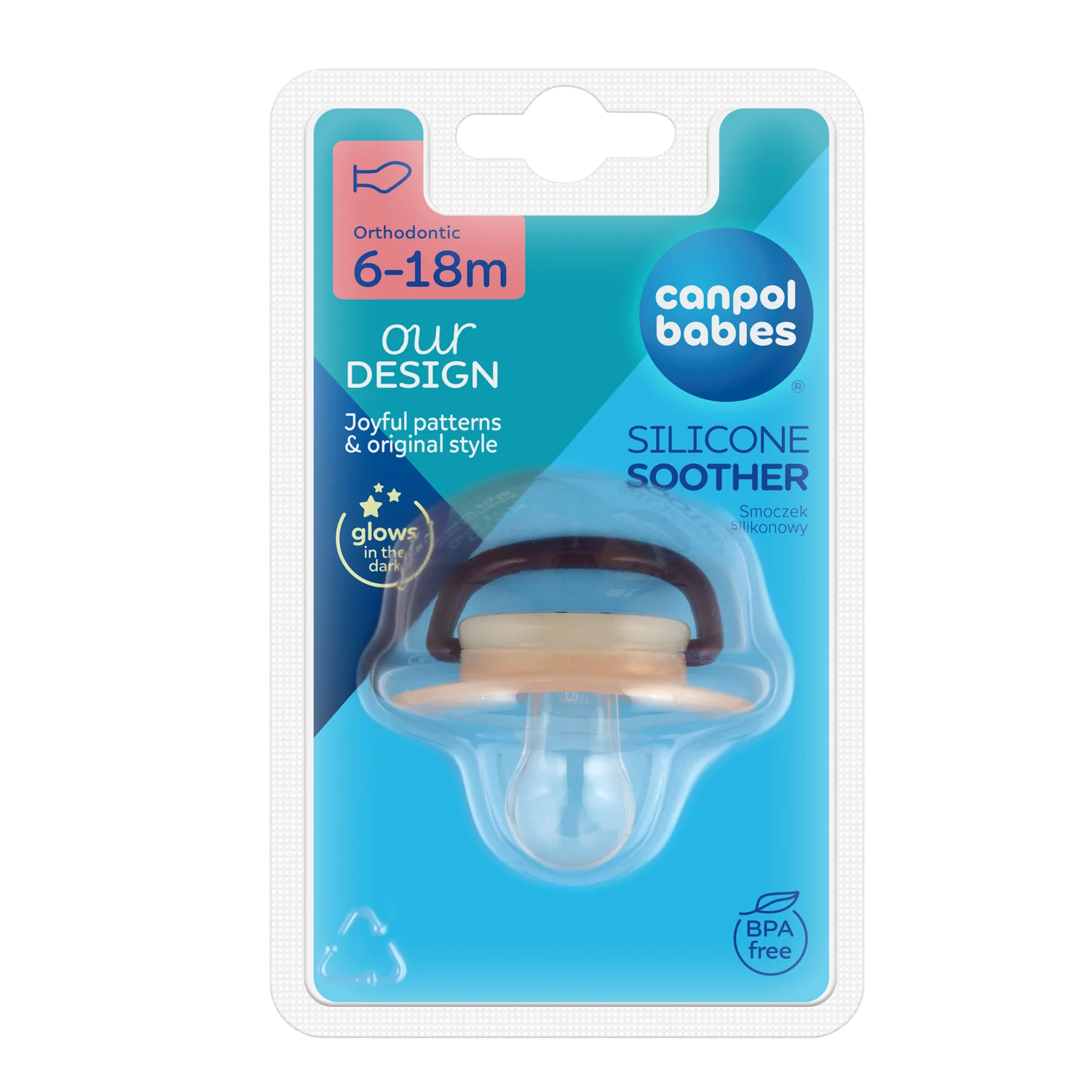 Canpol Babies Night Dreams silikonowy smoczek anatomiczny 6-18m różowy, 1 sztuka