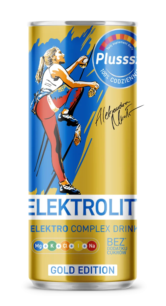 Plusssz Elektrolity Elektro Complex Drink Gold Edition gazowany napój w puszce, 250 ml