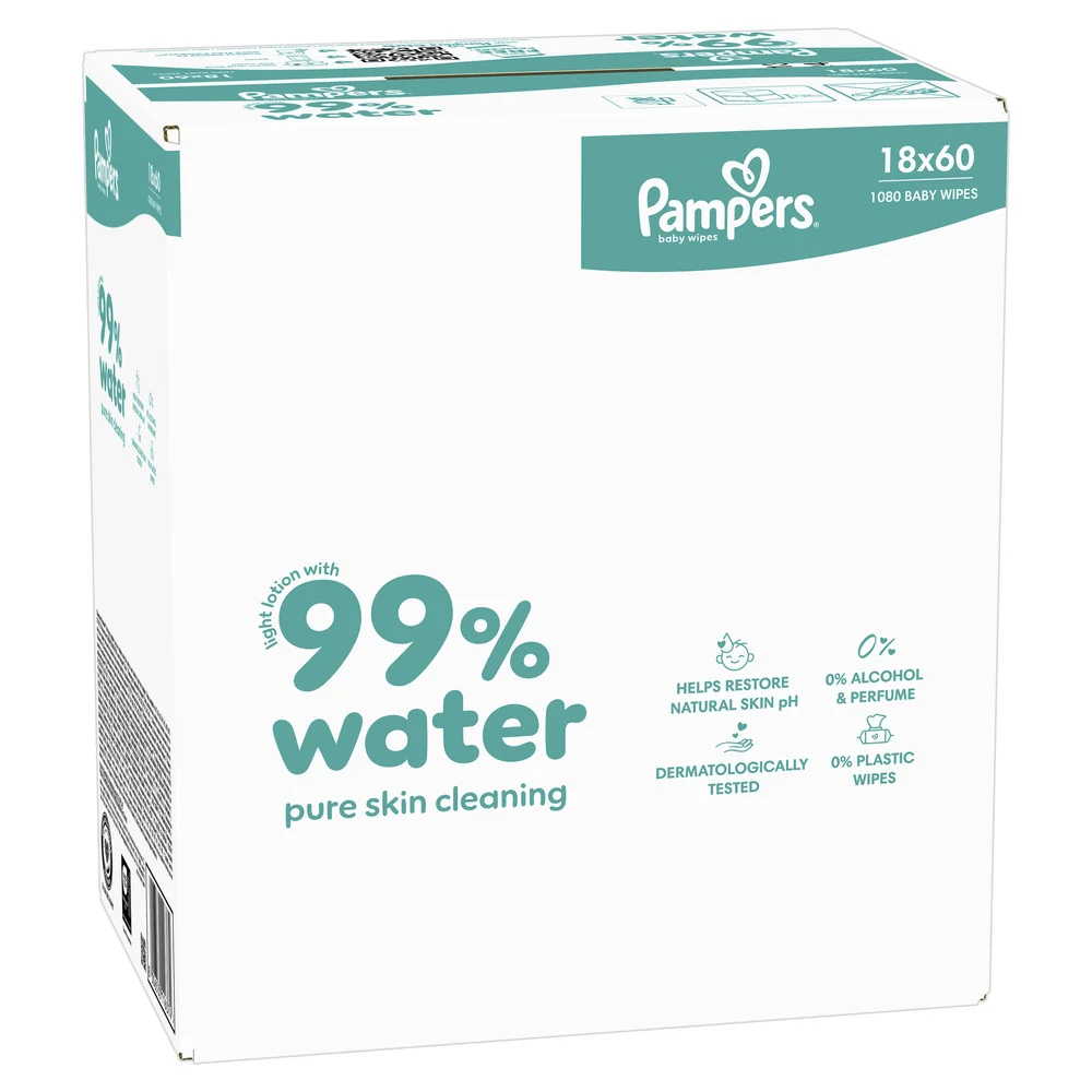 Pampers 99% Water chusteczki nawilżane dla dzieci, 18 x 60 sztuk