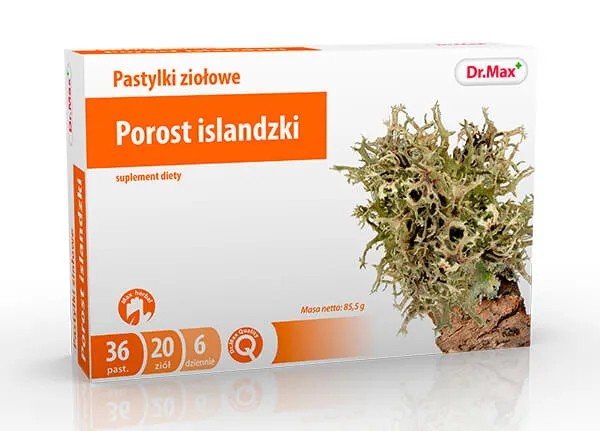 Ziołowe Pastylki Porost Islandzki Dr.Max, suplement diety, 36 pastylek do ssania