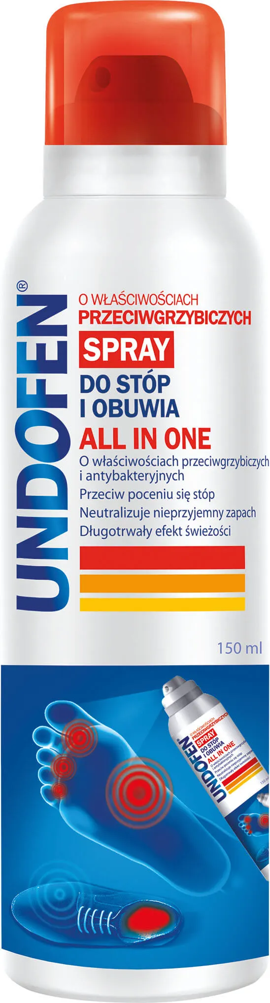 Undofen, spray o właściwościach przeciwgrzybiczych do stóp i obuwia, 150 ml