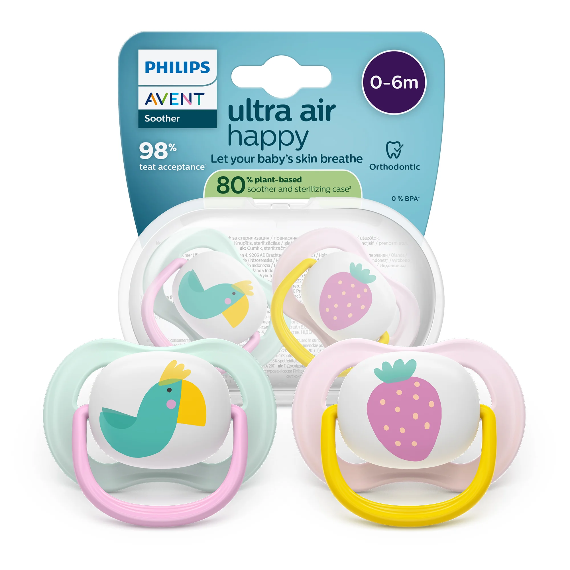 Philips Avent Ultra Air Happy ortodontyczny smoczek uspokajający 0-6 m, 2 sztuki