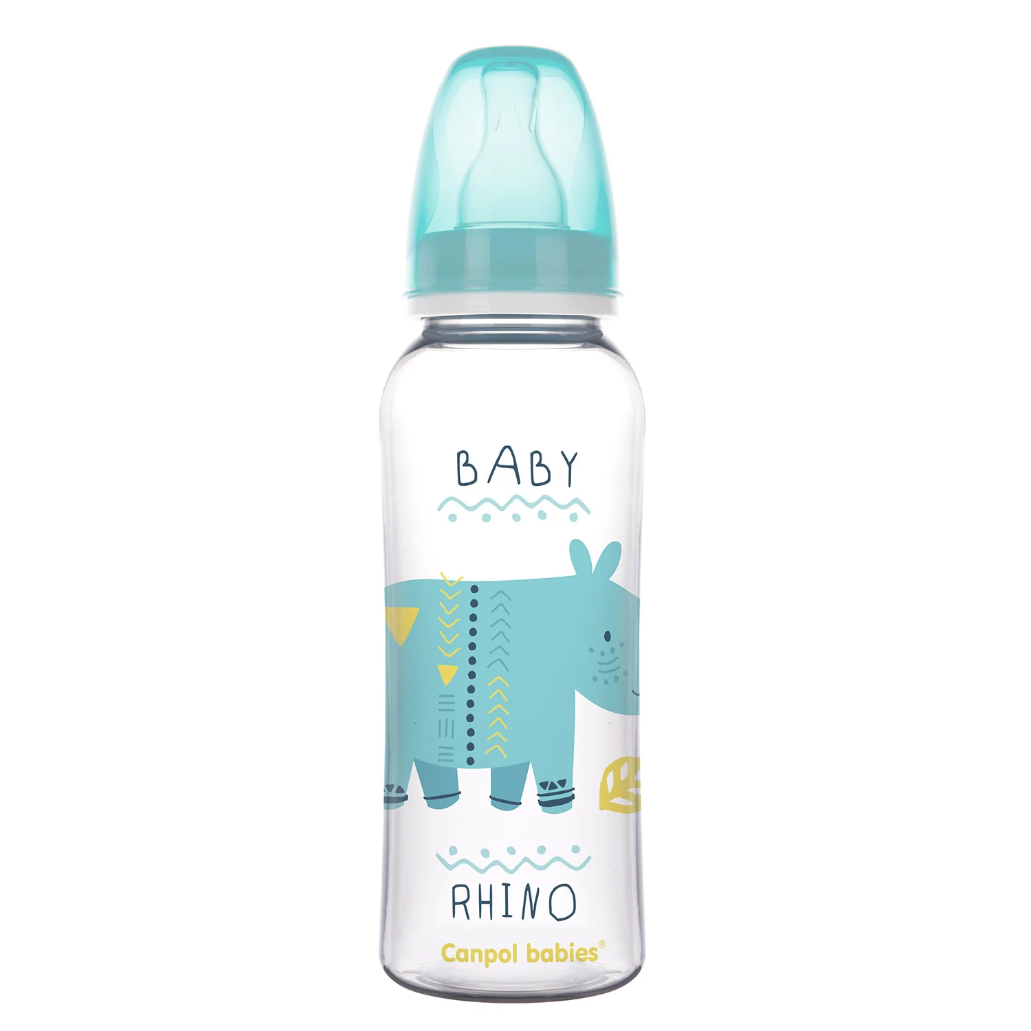 Canpol Babies Africa Baby Rhino turkusowa wąska butelka 250 ml, 1 sztuka