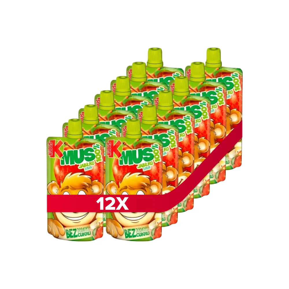 Kubuś Mus 100% mus jabłko banan, 12 x 100 g