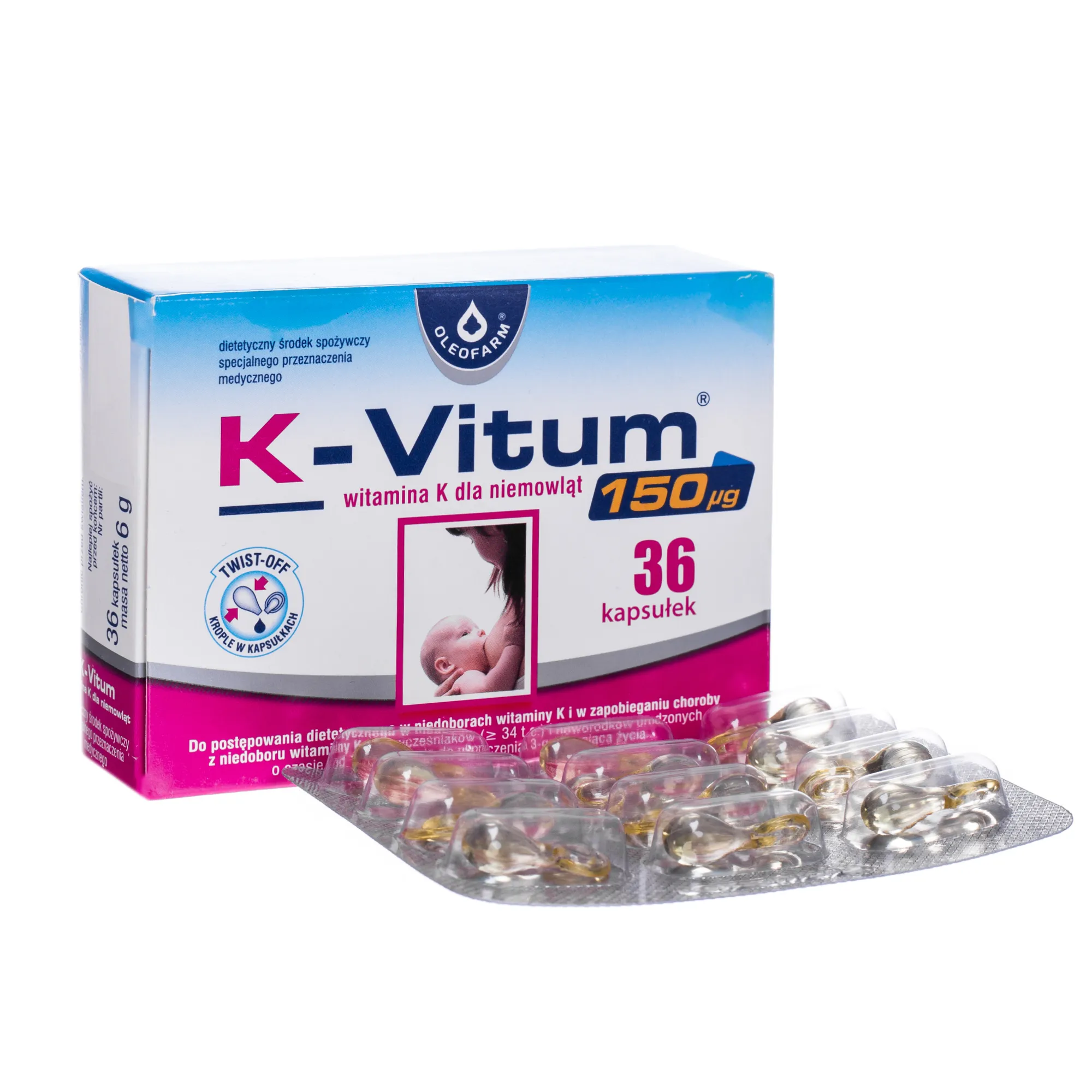 K-Vitum 150 mcg witamina K dla niemowląt, 36 kapsułek twist-off 