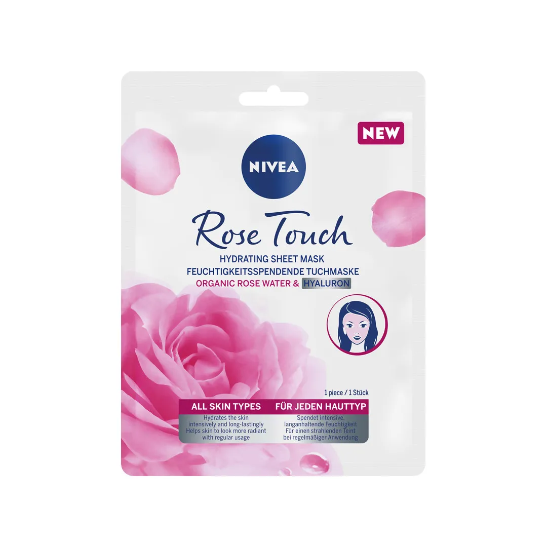 Nivea Rose Touch nawilżająca maska w płachcie z organiczną wodą różaną, 1 sztuka