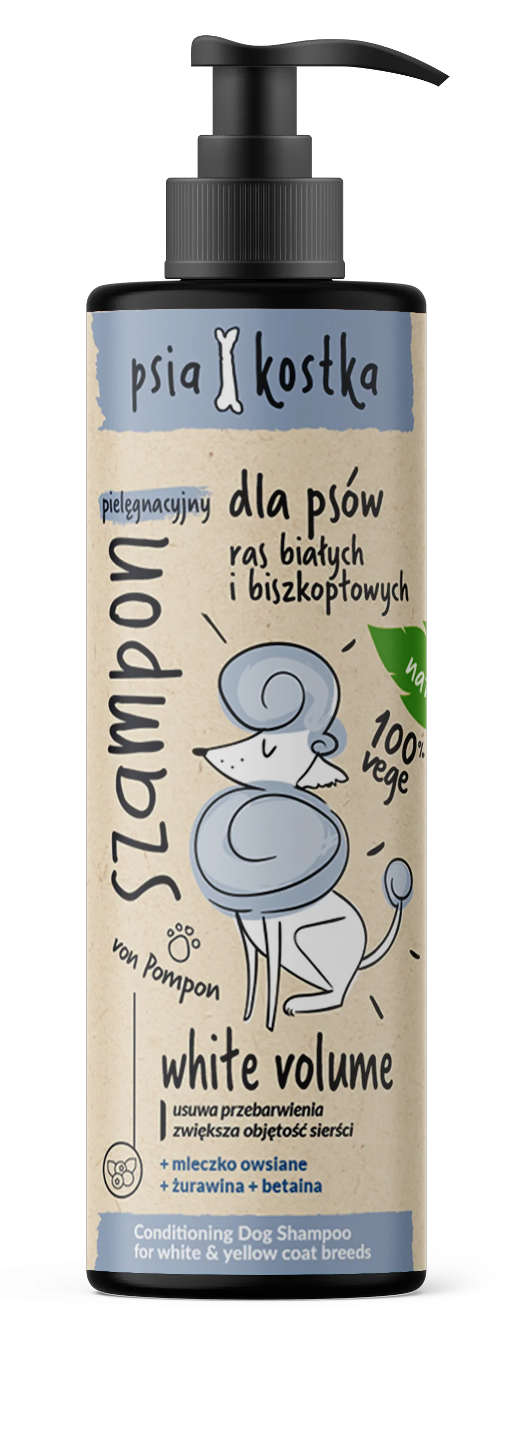 Psia kostka szampon pielęgnacyjny dla psów ras białych i biszkoptowych, 400 ml