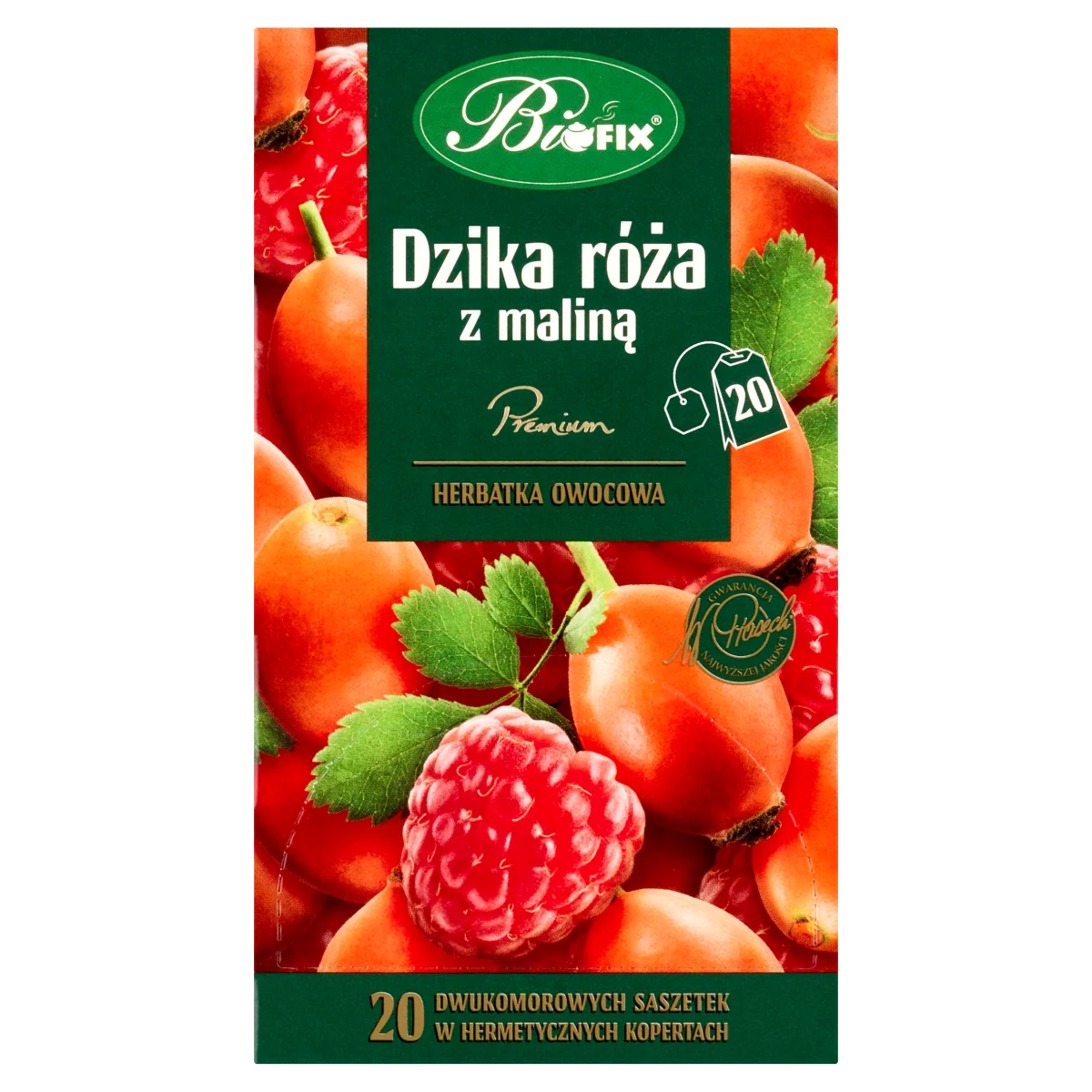 BiFIX Premium Dzika Róża z Maliną herbatka owocowa ekspresowa, 20 x 2,0 g