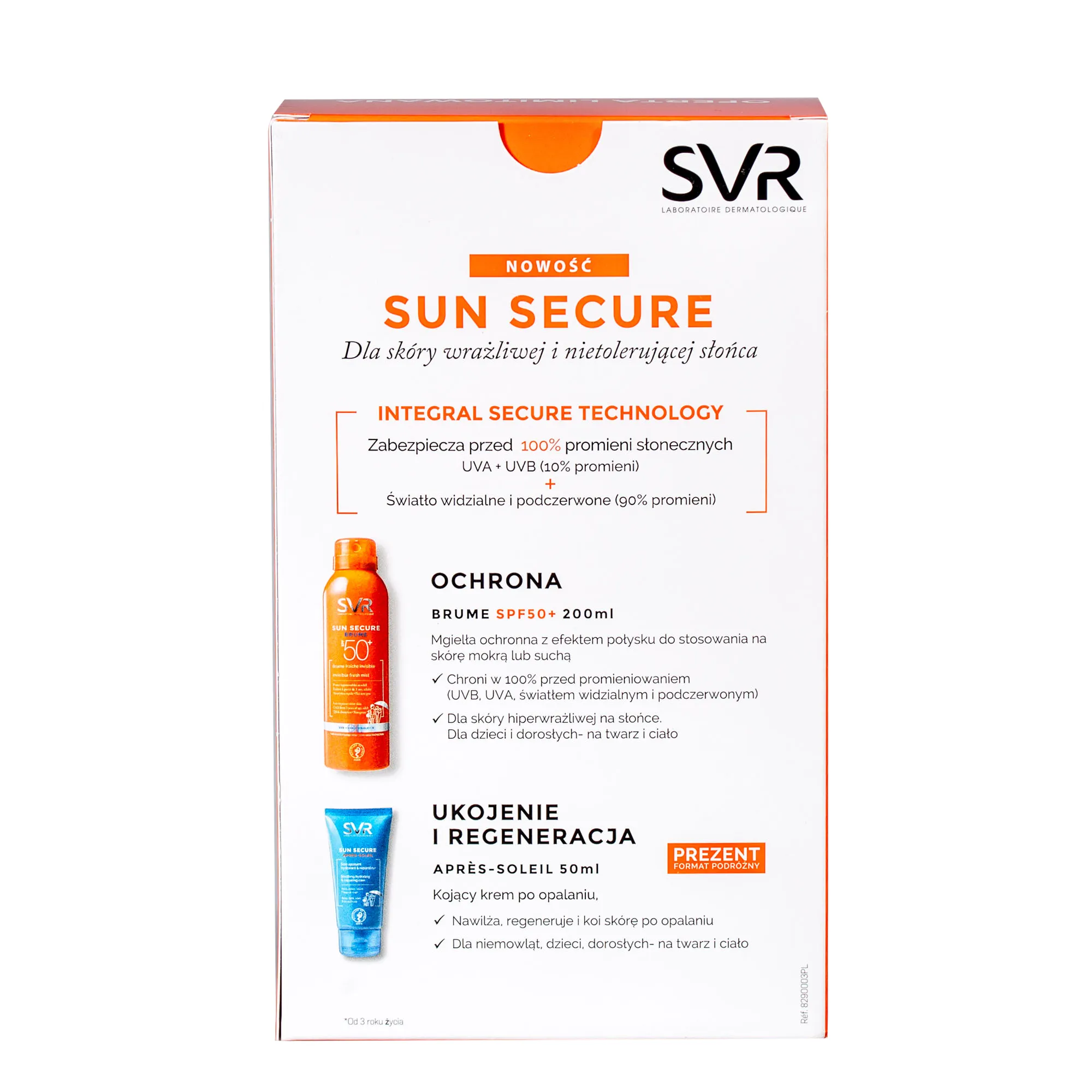 SVR Sunsecure zestaw, Brume spray SPF 50+, 200 ml + krem po opalaniu, 50 ml 