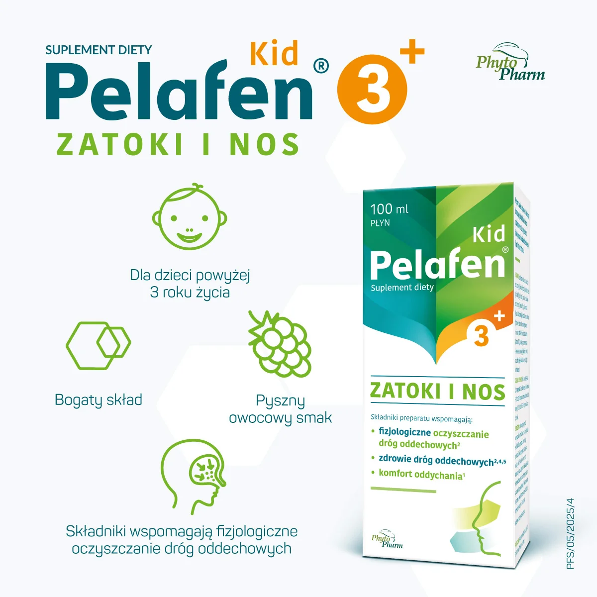 Pelafen Kid 3+ Zatoki i Nos smak malinowy, 100 ml