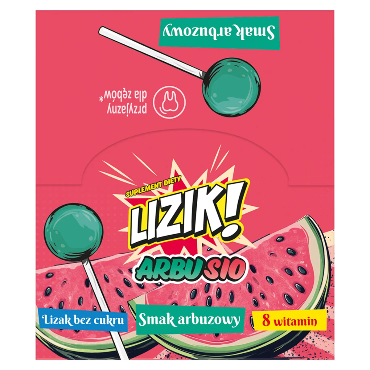 Lizik! Arbusio lizak bez cukru o smaku arbuzowym, 30 sztuk