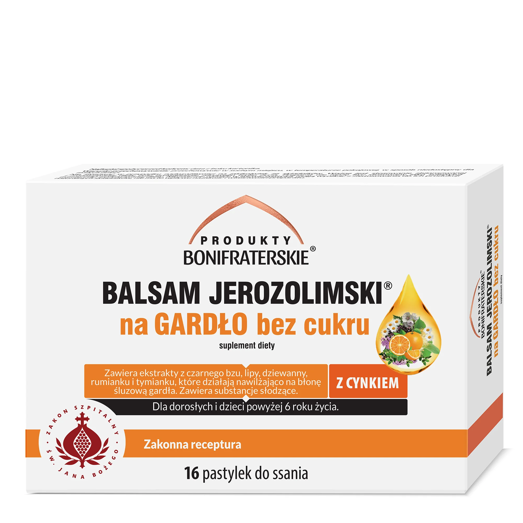 Produkty bonifraterskie balsam Jerozolimski® na gardło bez cukru 16 pastylek do ssania
