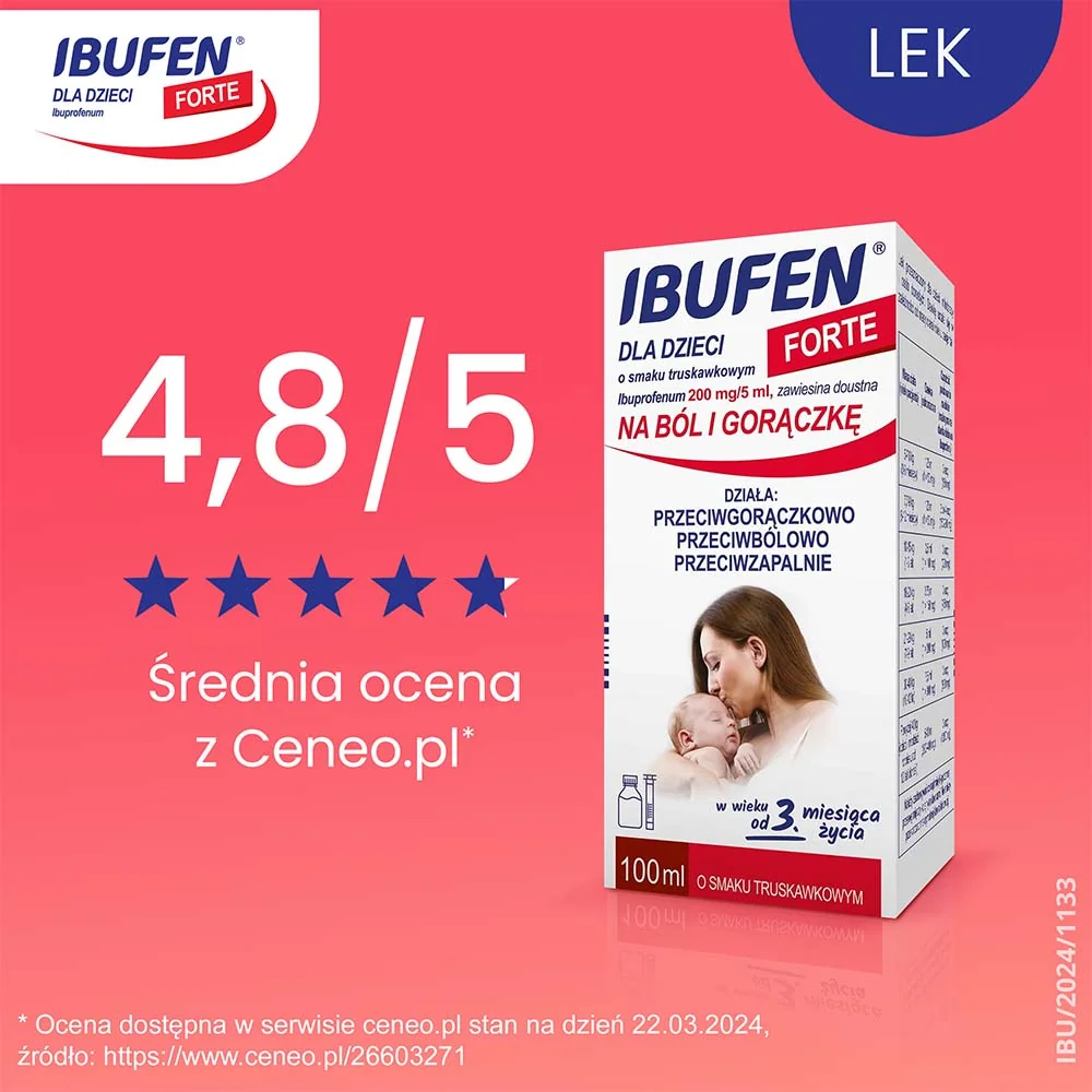 Ibufen Forte 200 mg/5 ml syrop dla dzieci o smaku truskawkowym, 100 ml