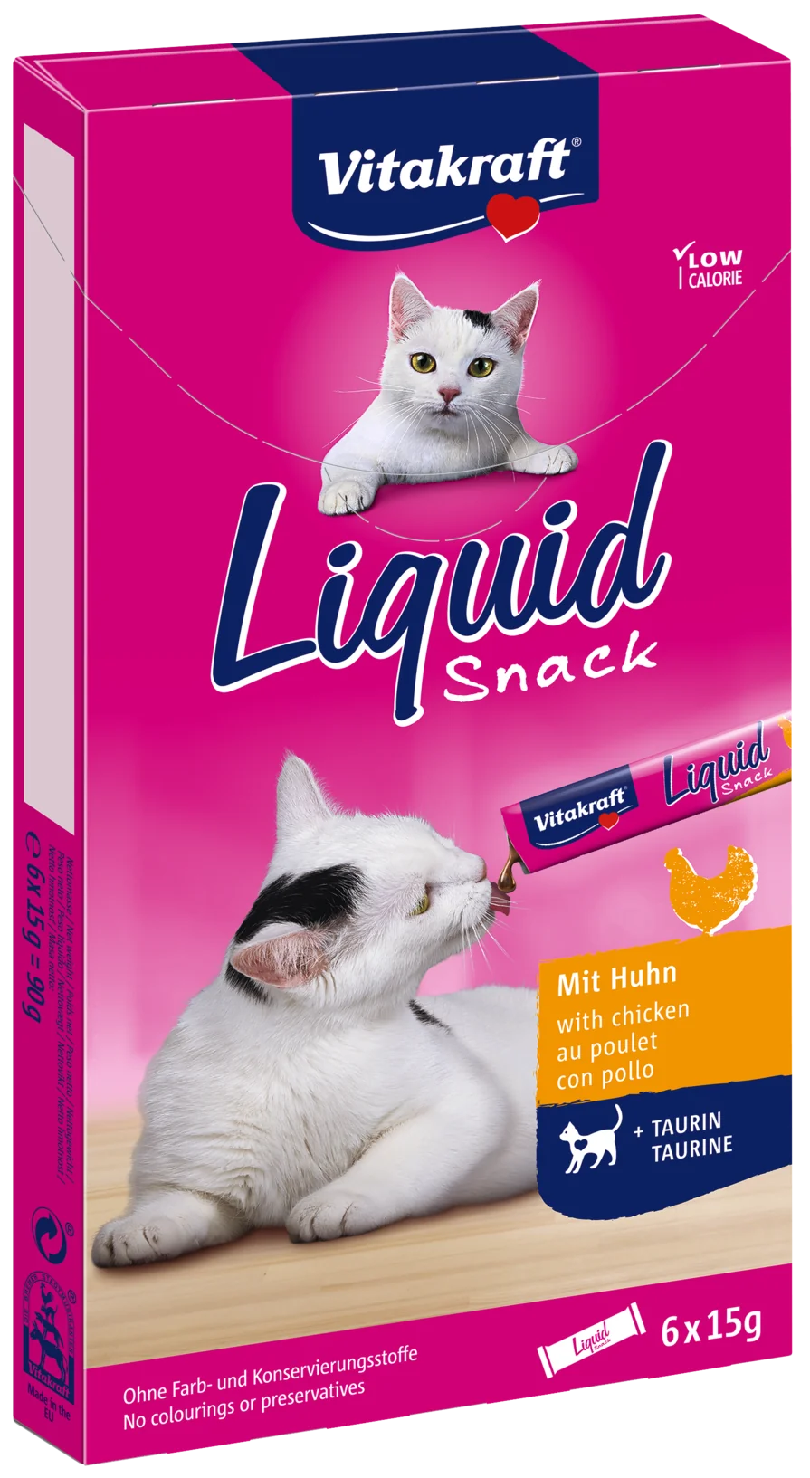 Vitakraft Liquid Snack płynna przekąska dla kotów z kurczaka z tauryną, 6 x 15 g
