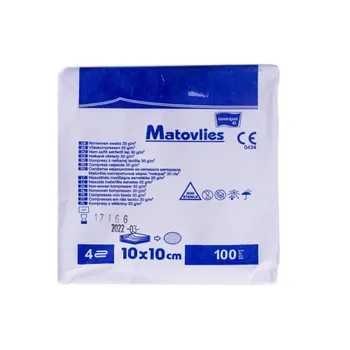 Matovlies, kompresy z włókniny niejałowe 30 g/m2, 10 x 10 cm, 100 sztuk 