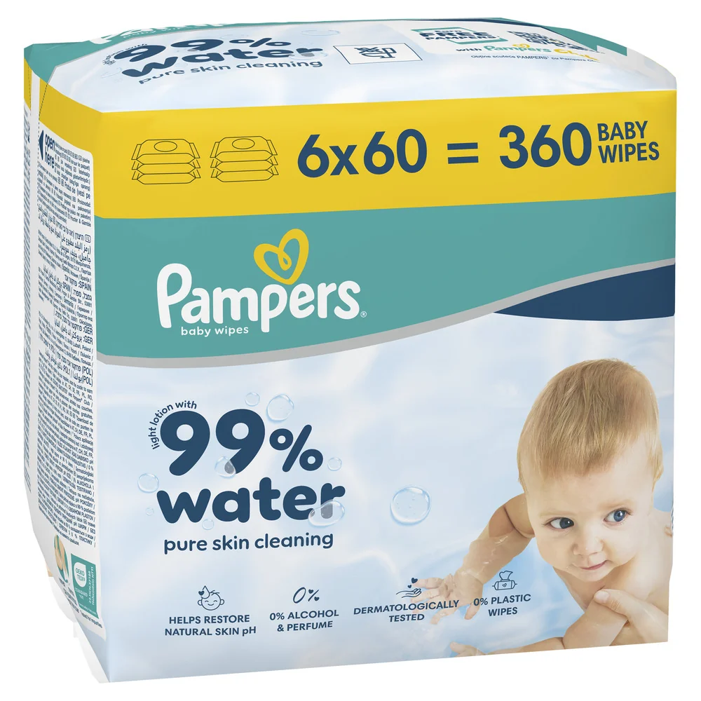 Pampers 99% Water chusteczki nawilżane dla dzieci, 6 x 60 sztuk
