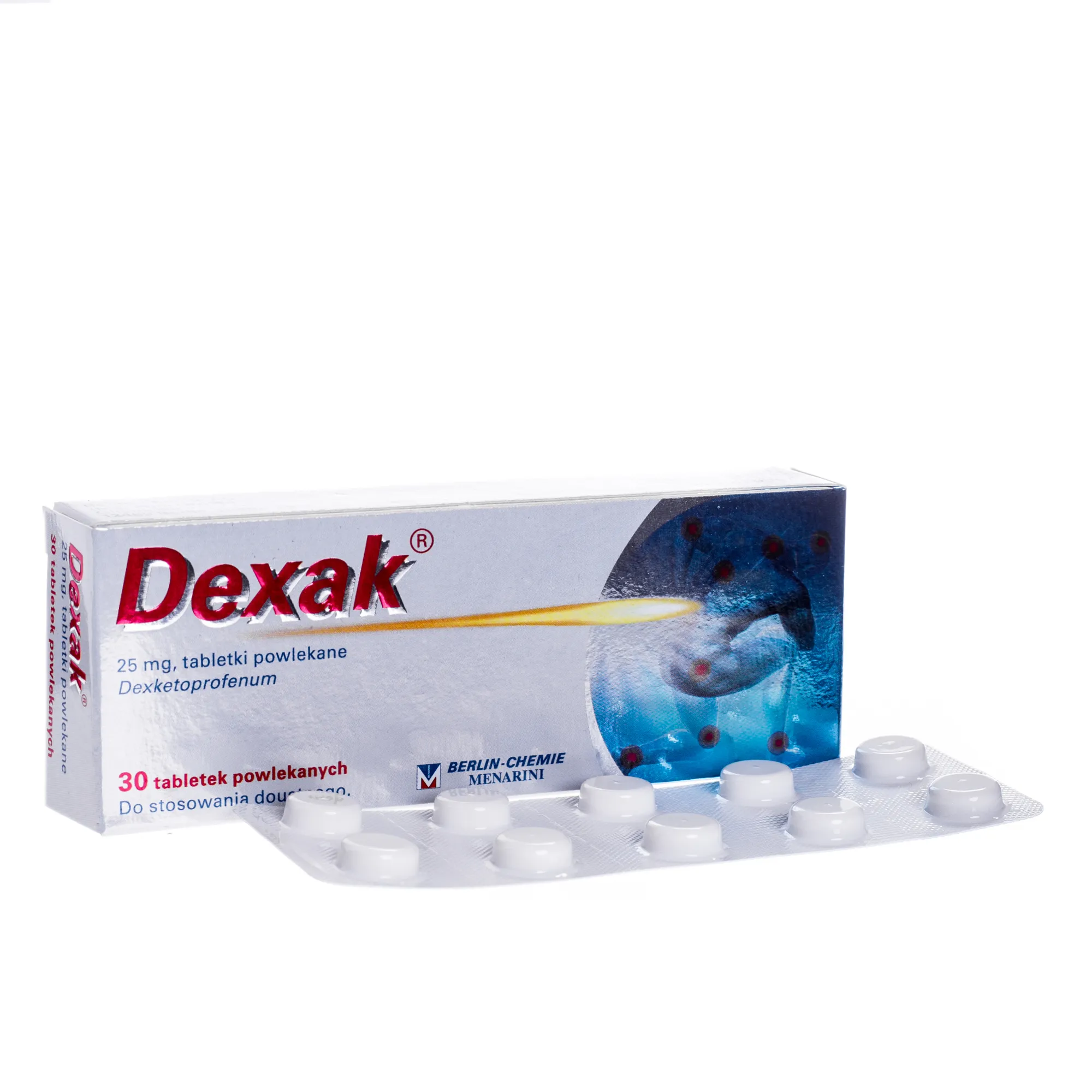 Dexak, 25 mg, lek przeciw bólowi mięśni i zębów, 30 tabletek powlekanych 