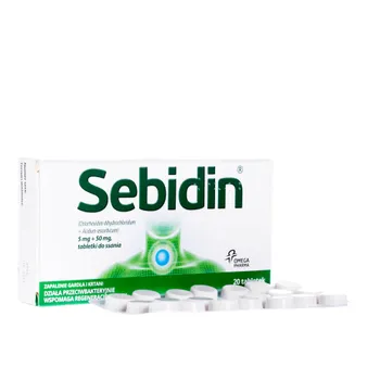 Sebidin ( Chlorhexidini dihydrochloridum + Acidum ascorbicum ) 5 mg + 50 mg, 20 tabletek do ssania 
