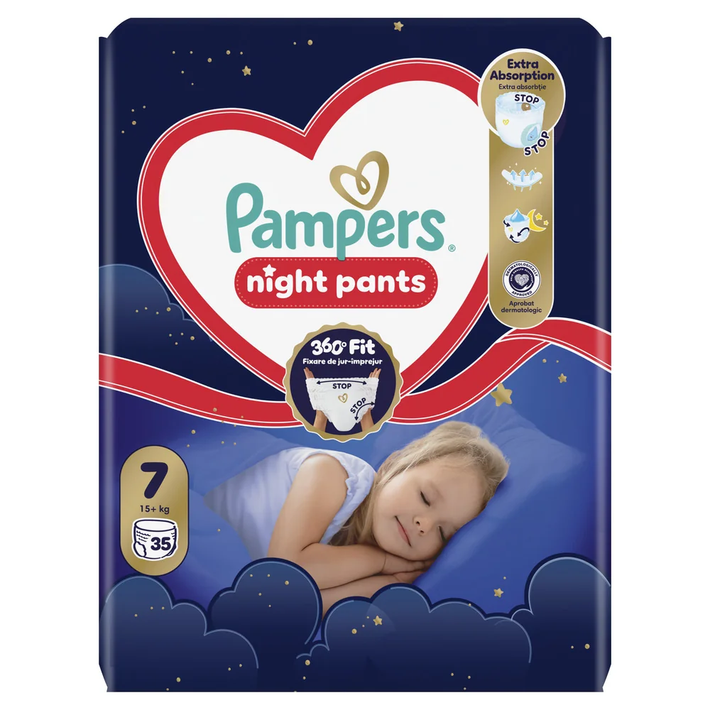 Pampers Night Pants 7 pieluchomajtki, rozmiar 7, 15+ kg, 35 sztuk