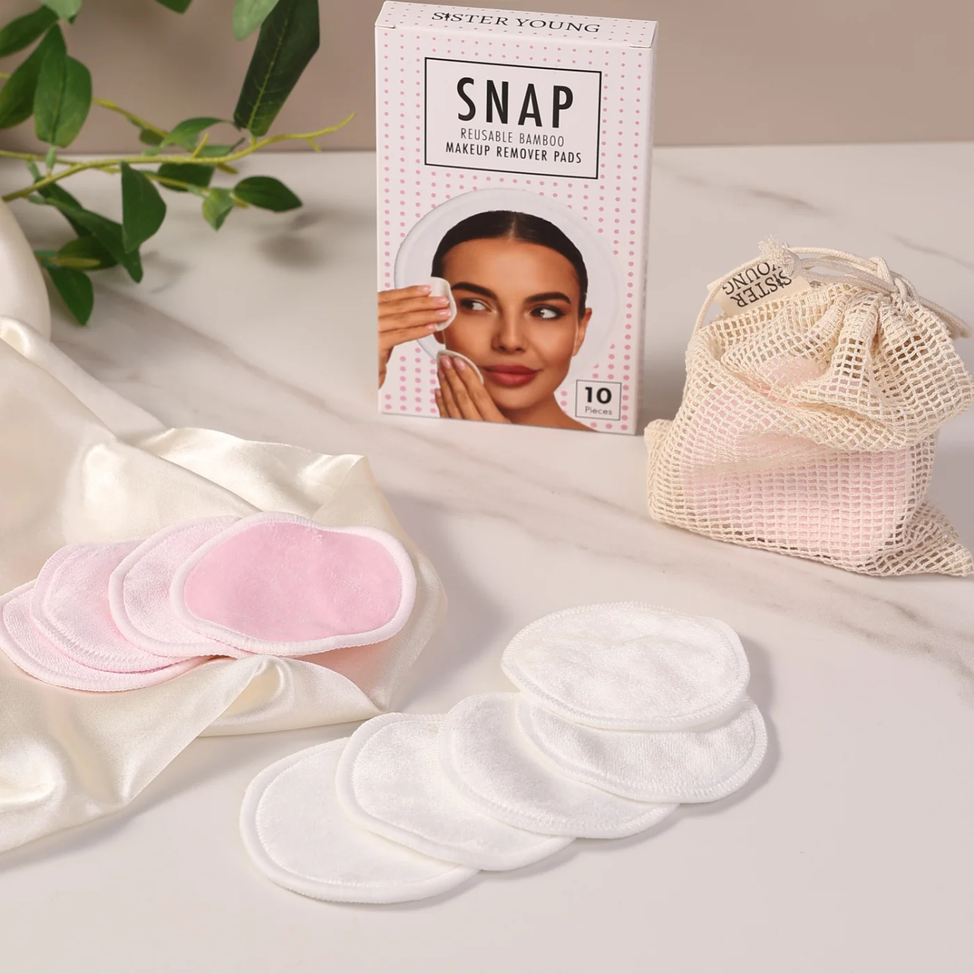 Sister Young Snap bambusowe płatki kosmetyczne wielokrotnego użycia, 10 sztuk