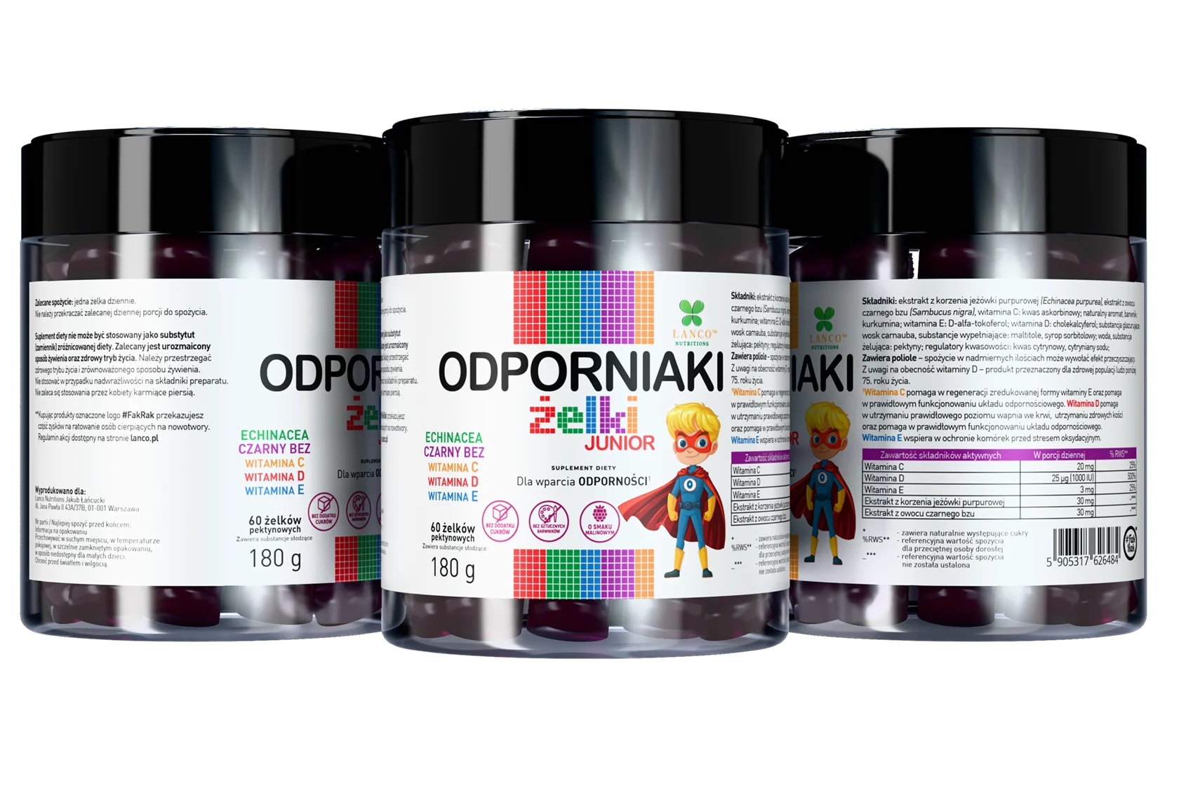 Lanco Odporniaki Junior o smaku malinowym, 60 żelków