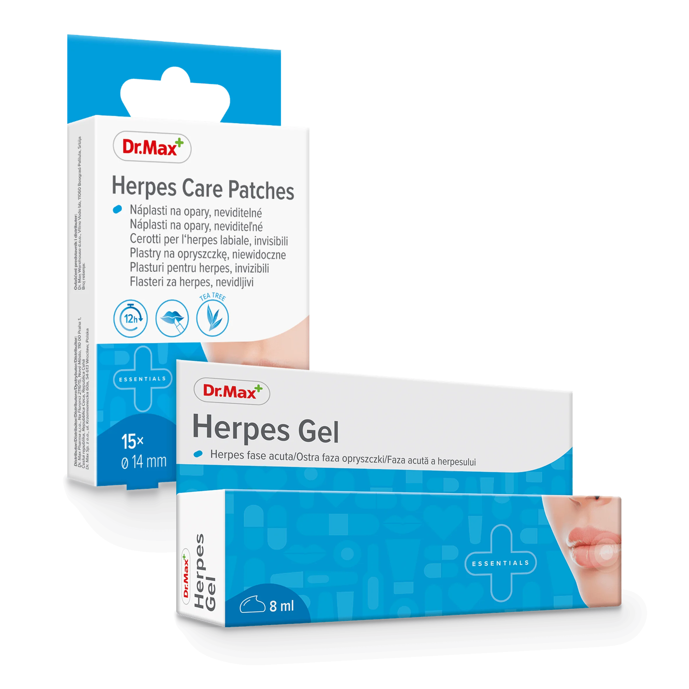 Komplet troski o usta Herpes gel Dr. Max żel 8 ml + Herpes care Patches Dr. Max 15 sztuk