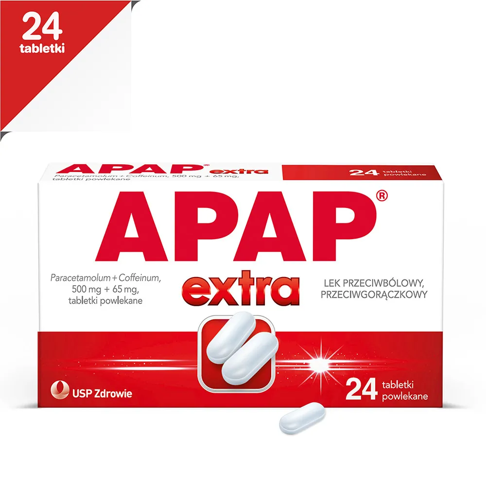 Apap Extra, lek przeciwbólowy i przeciwgorączkowy, 24 tabletek