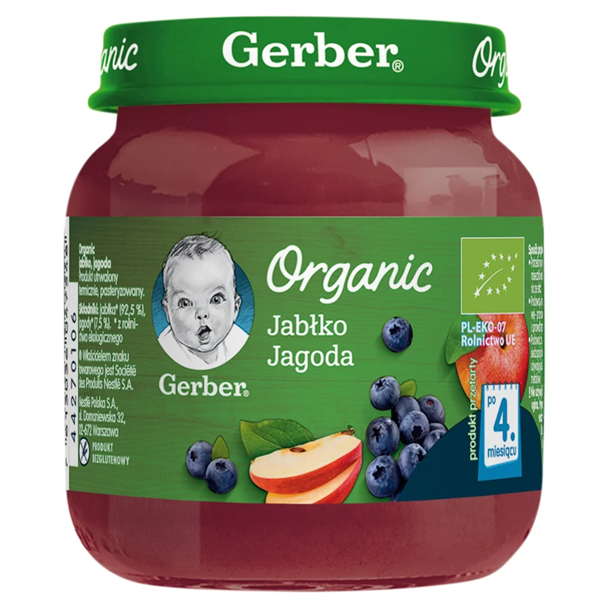 Gerber Organic deser jabłko i jagoda dla niemowląt powyżej 4 miesiąca, 125 g
