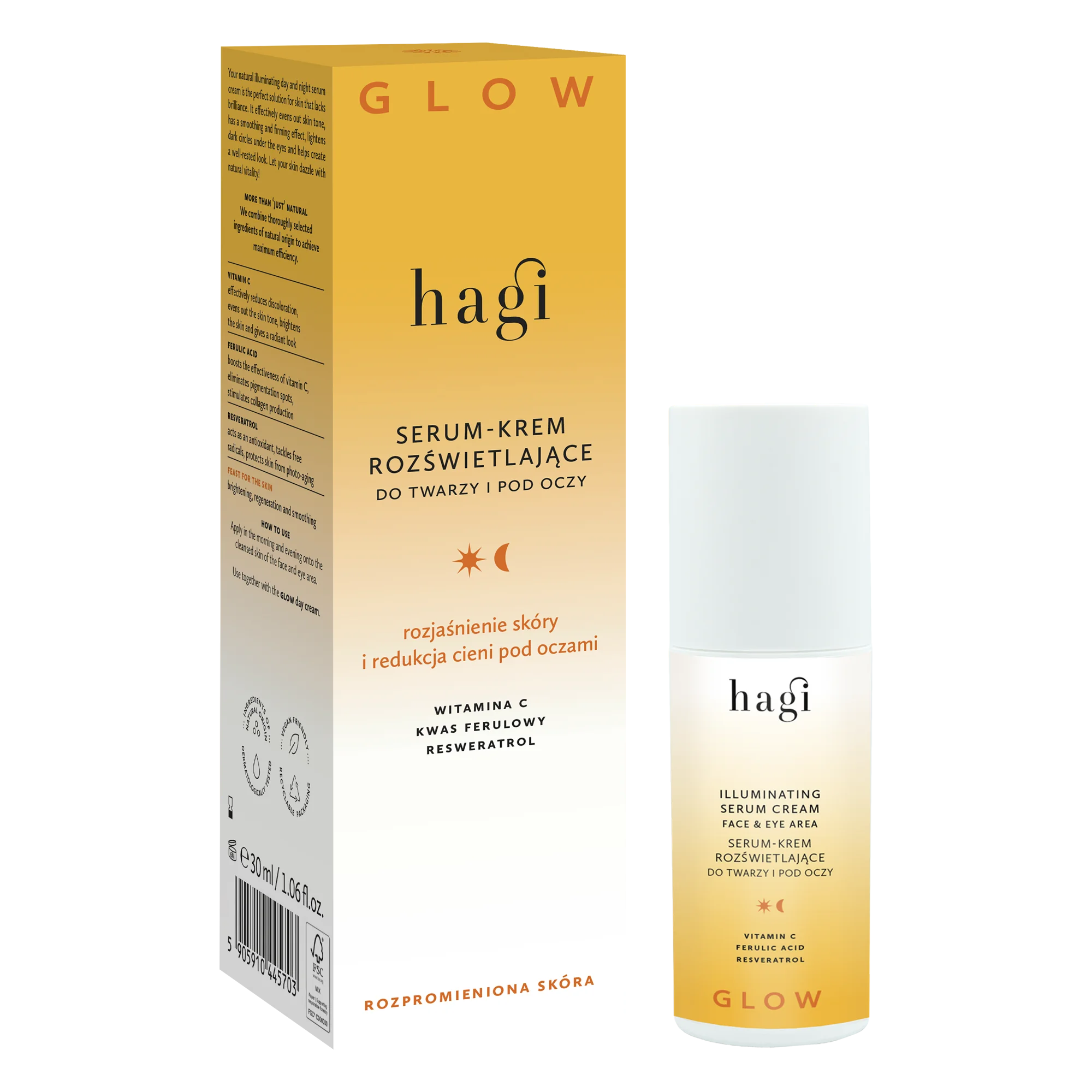 Hagi Glow rozświetlająco-nawilżające do twarzy na dzień i na noc, 30 ml