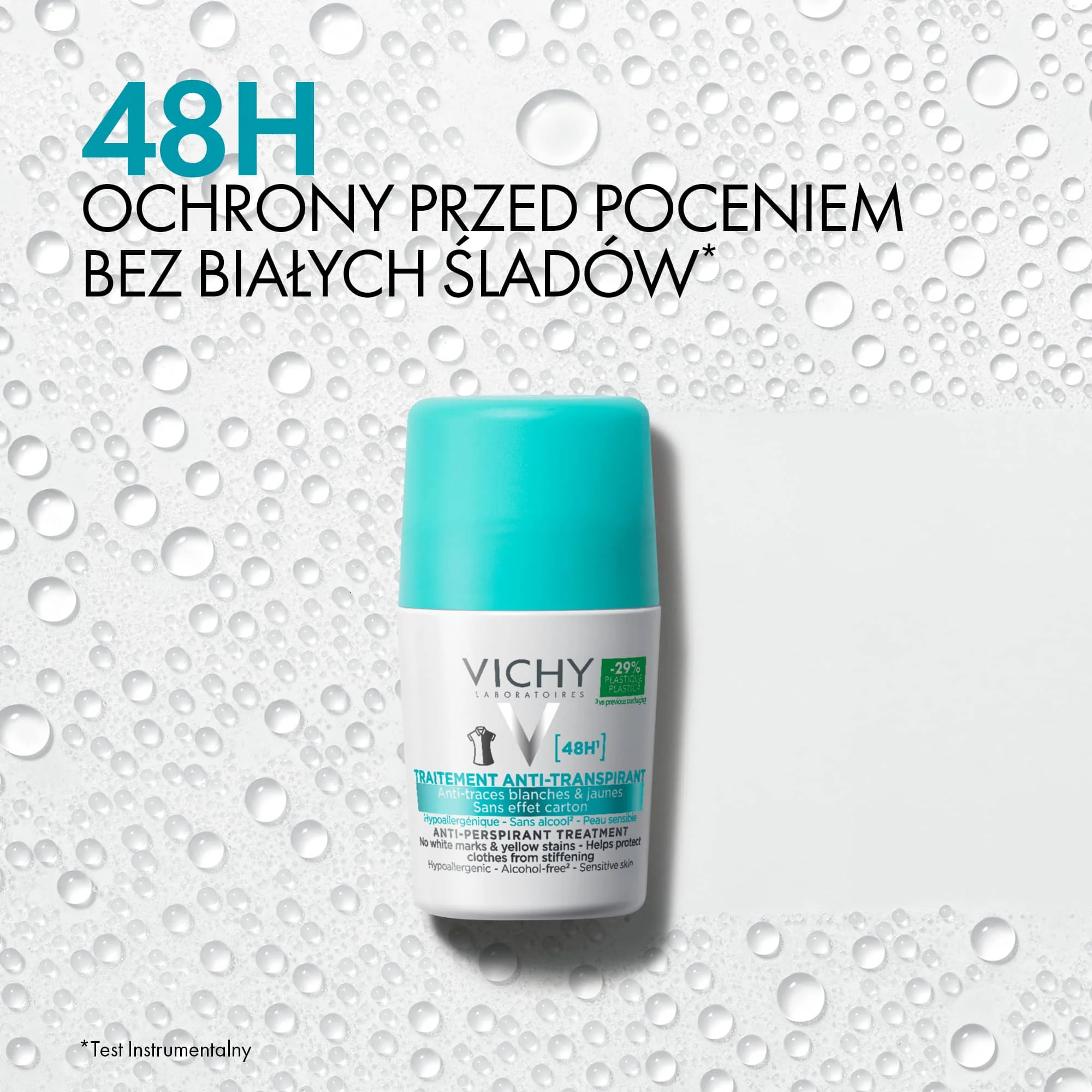 Vichy, antyperspirant roll-on 48h przeciw śladom na ubraniach, 50 ml