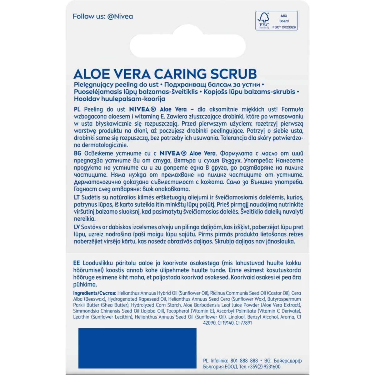 Nivea Caring Lip Scrub pielęgnujący peeling do ust Aloes, 4,8 g