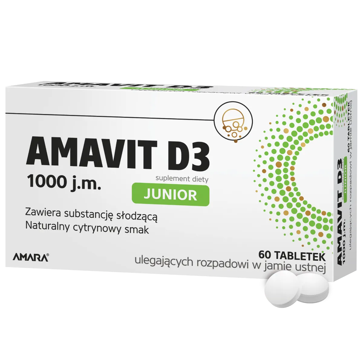 Amavit D3 Junior, 1000 j.m, suplement diety, 60 tabletek ODT