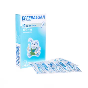 Efferalgan 150 mg - 10 czopków stosowanych w leczeniu objawowym stanów grypopodobnych i przeziębienia 