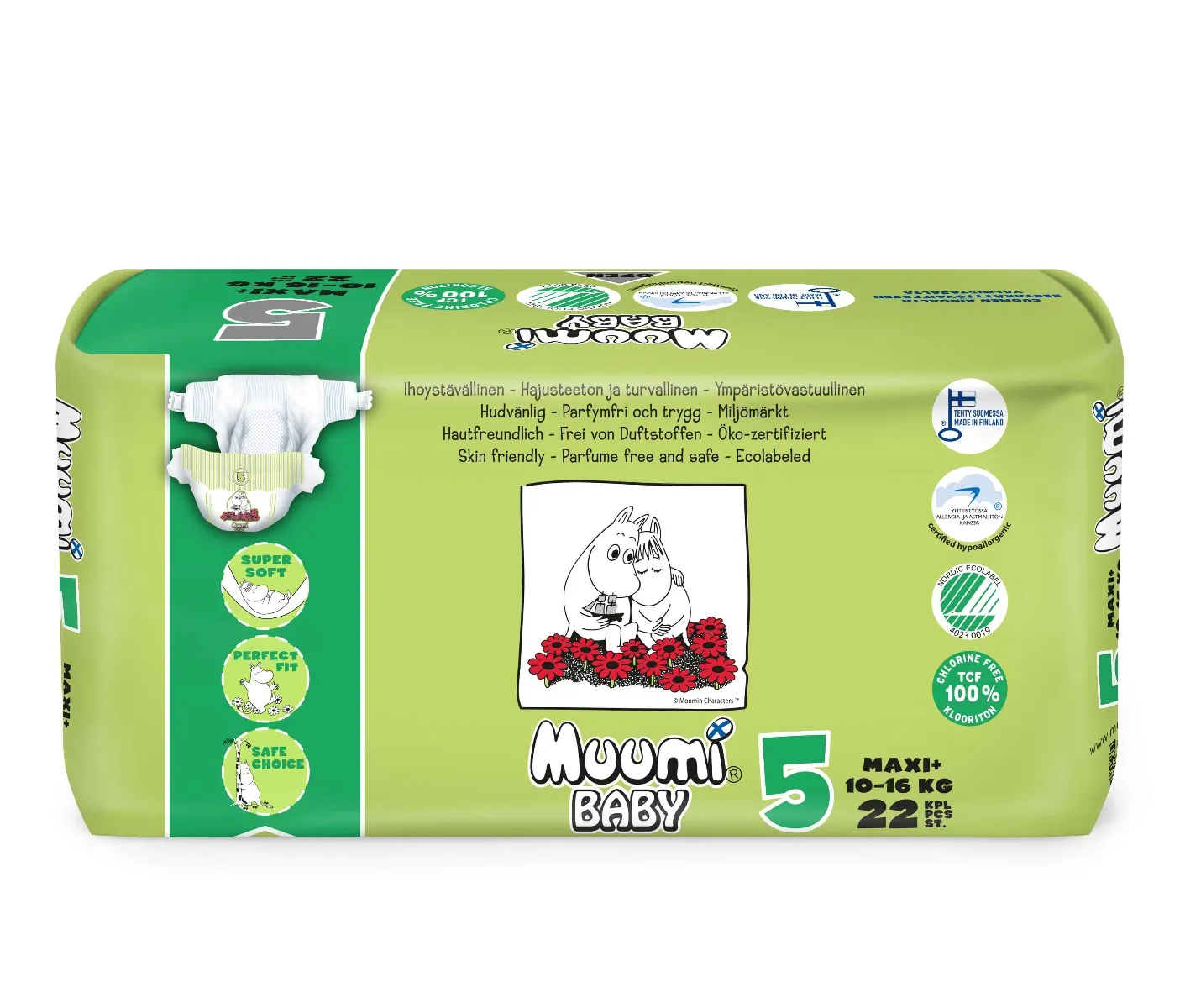 Muumi Baby 5+ MAXI, Pieluszki Ekologiczne 10-16 KG, 22 szt.