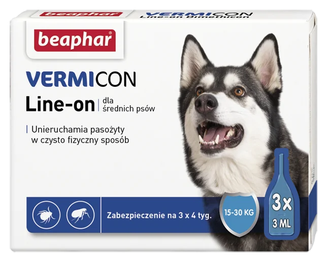 Beaphar Vermicon Line-On DOG M krople przeciwpchelne dla psów, 3 x 3 ml