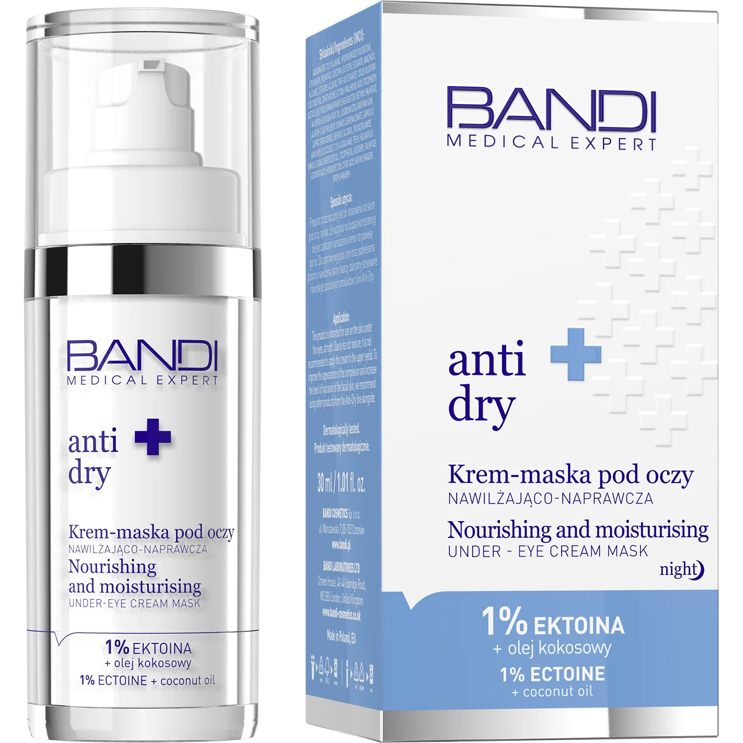 Medical Expert Anti-Dry Krem Maska Pod Oczy Nawilżająco-Naprawcza 1% Ektoina + Olej Kokosowy, 30 ml